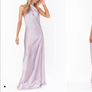 Show me your mumu Jasmine halter maxi dress purple luxe satin wrap neck dress